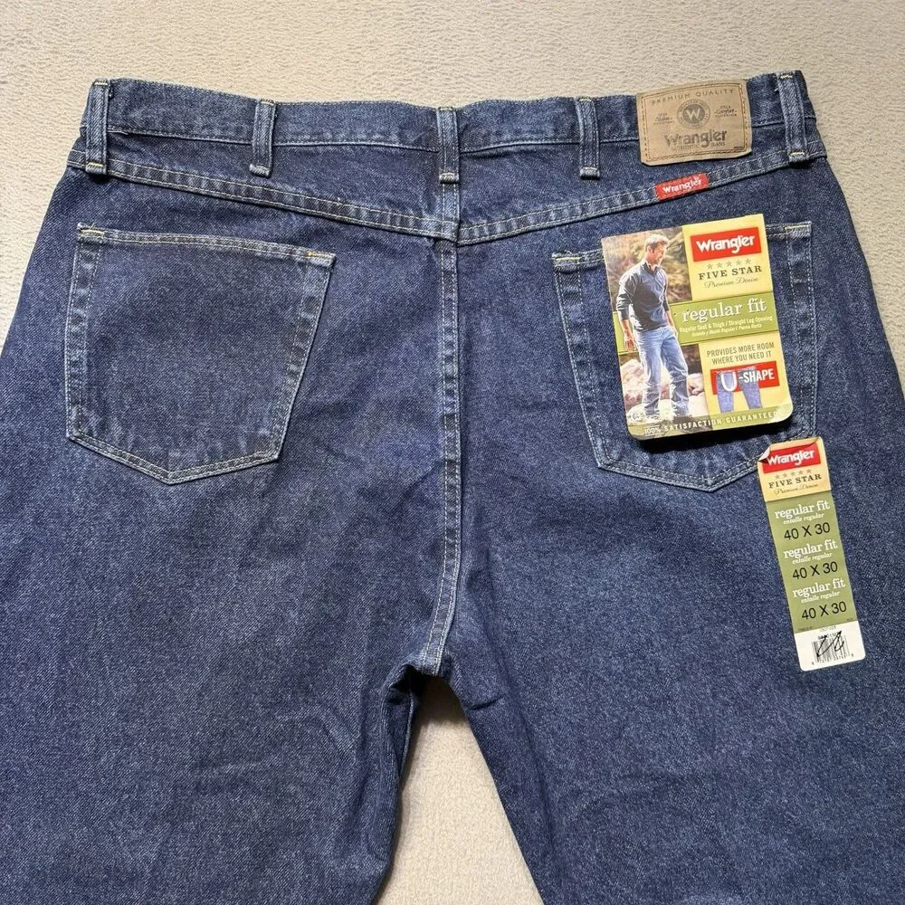 Wrangler Five Star Men’s 40x30 Jeans Blue Regular Fit Straight Leg Denim NWT